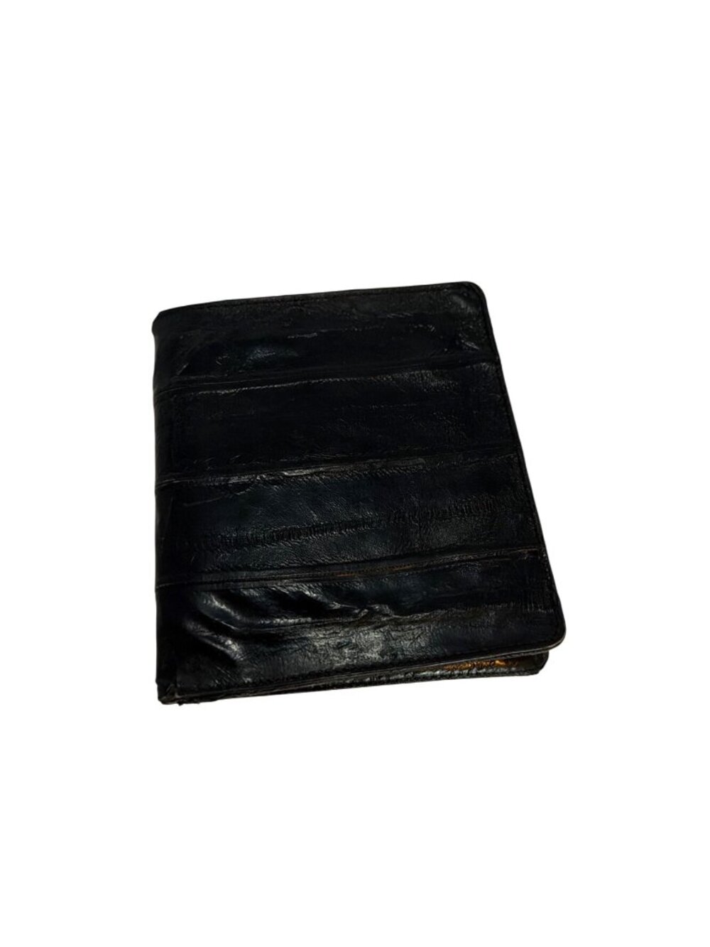 Vintage Black Genuine Eel Skin Bi-Fold Wallet Multiple Card Slots & ID Window